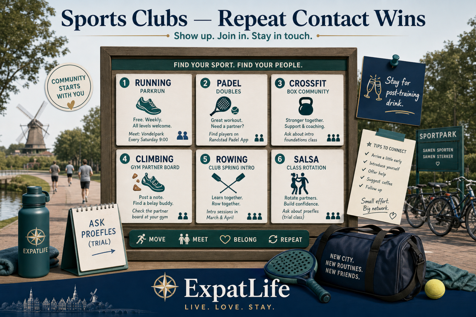 Premium sports club roster — running, padel, climbing, rowing, dance and martial arts with recurring-session benefits.