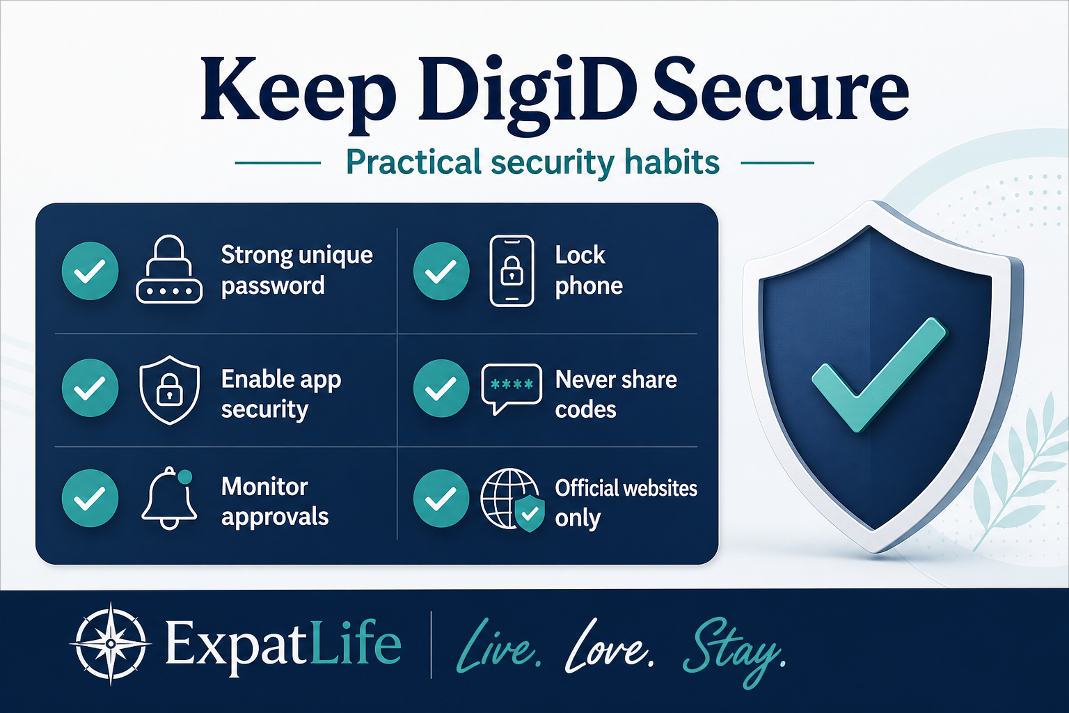 Premium infographic on keeping DigiD secure for residents in the Netherlands.