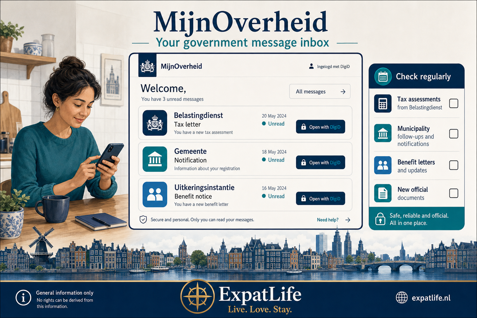 Premium infographic for MijnOverheid government messages and correspondence.