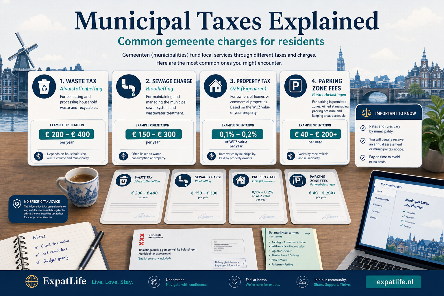 Premium infographic explaining common municipal taxes for residents.