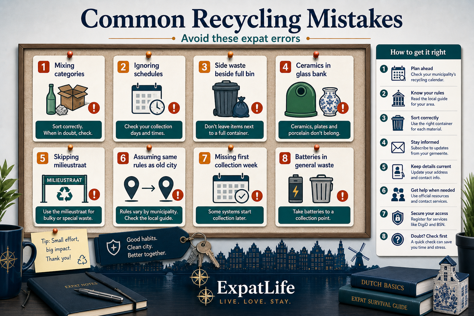 Premium infographic of common waste and recycling mistakes expats make.